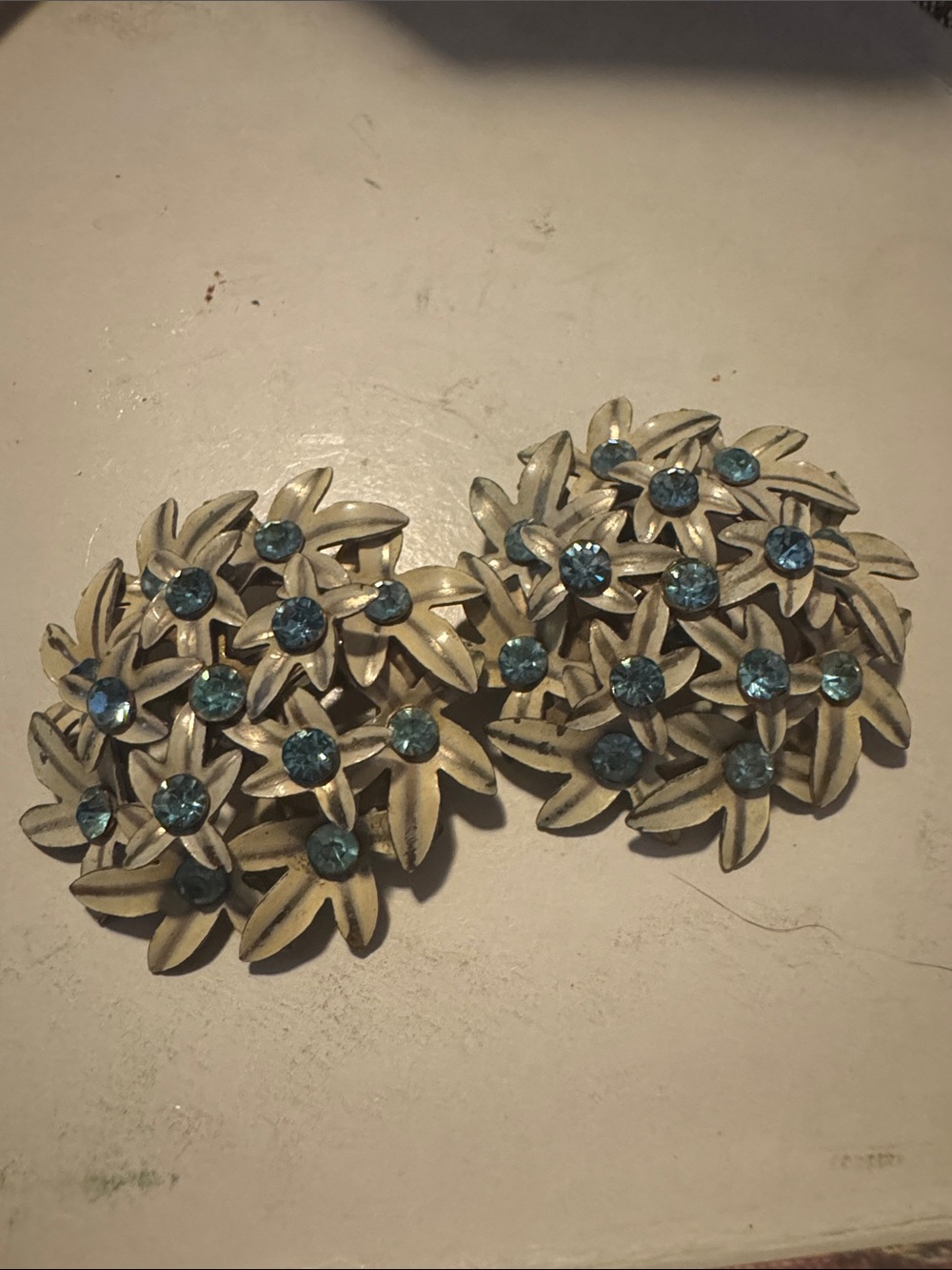 Floral Cluster Earrings with Blue Crystal Accents